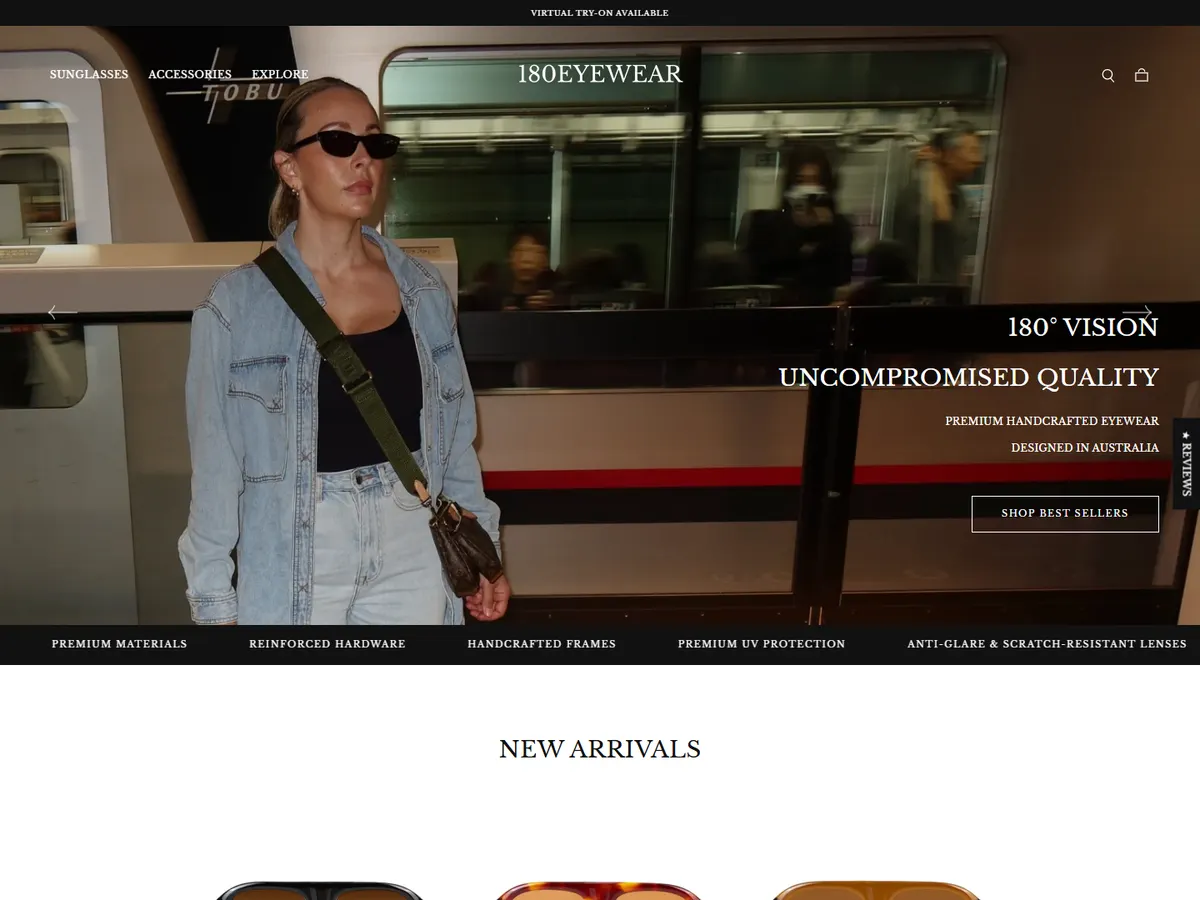 180EYEWEAR Shopify store homepage