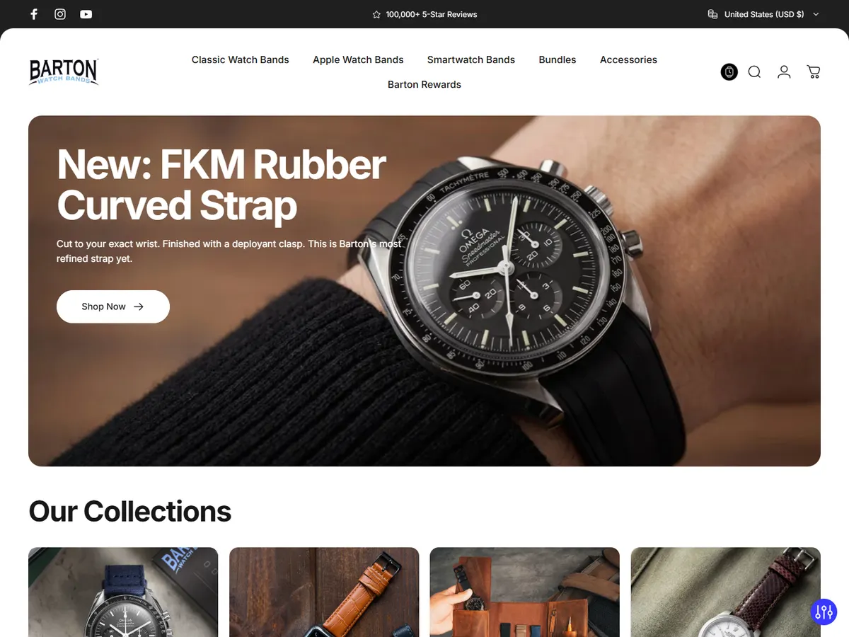 Barton Watch Bands Shopify store homepage