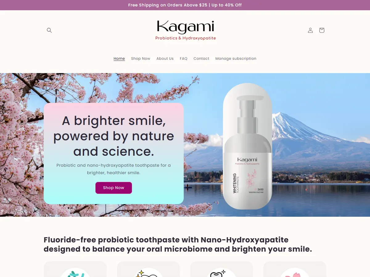 Kagami Shopify store homepage