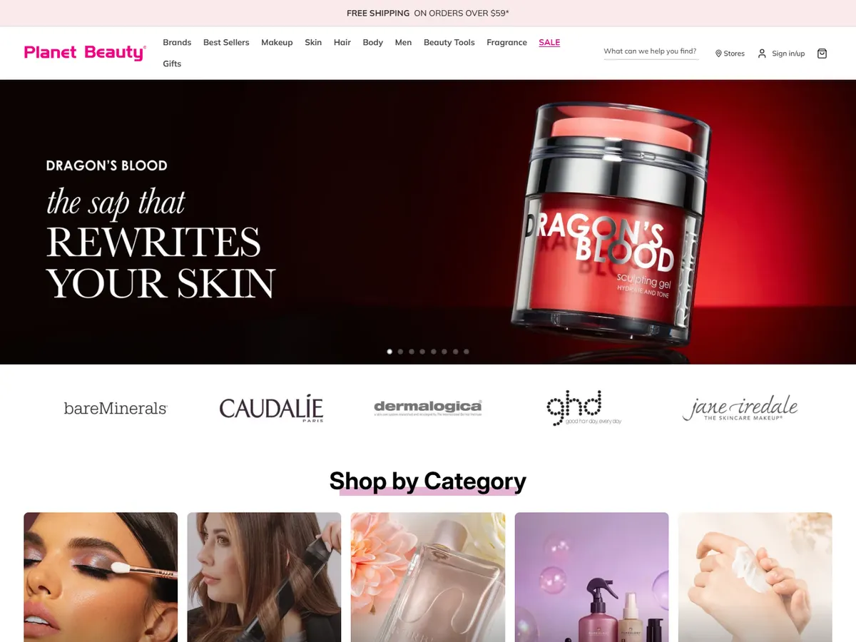 Planet Beauty Shopify store homepage