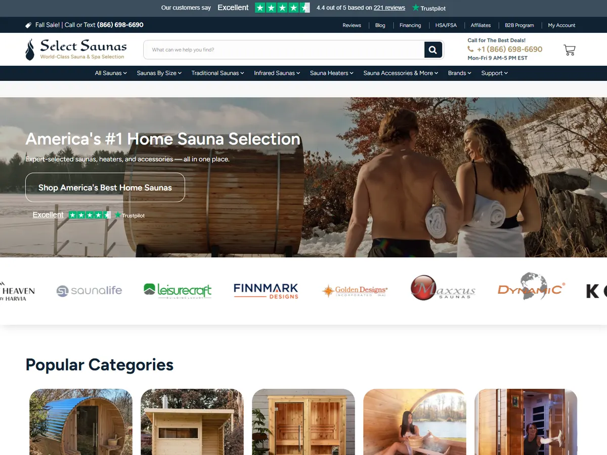 Select Saunas Shopify store homepage
