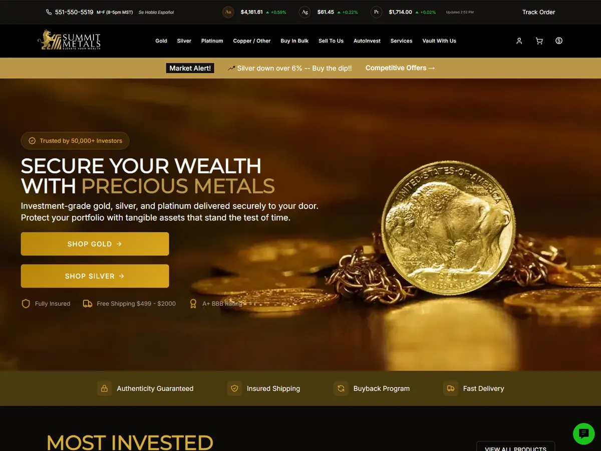 Summit Metals Shopify store homepage