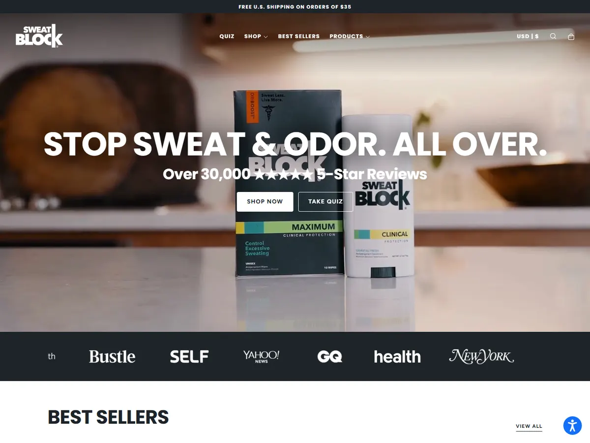 SweatBlock Shopify store homepage