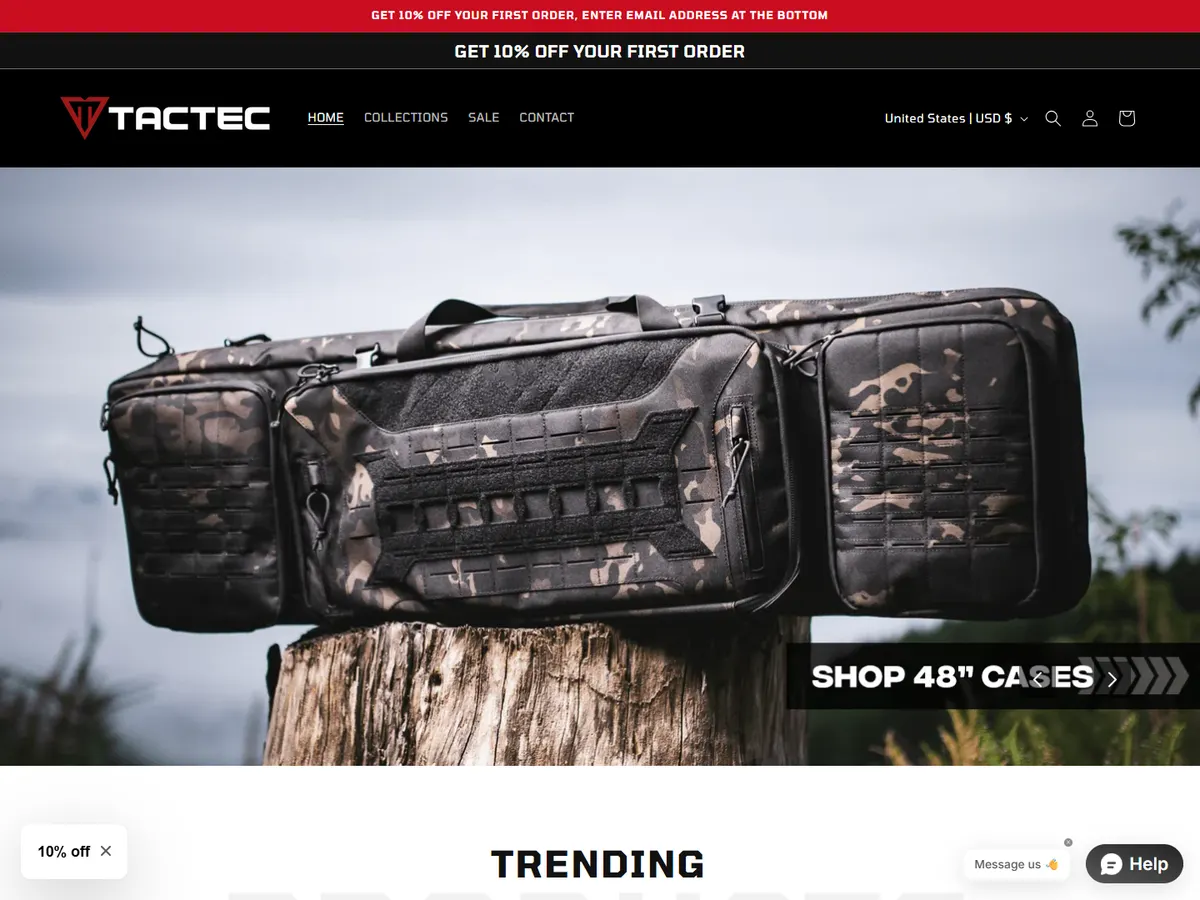 TACTEC Shopify store homepage